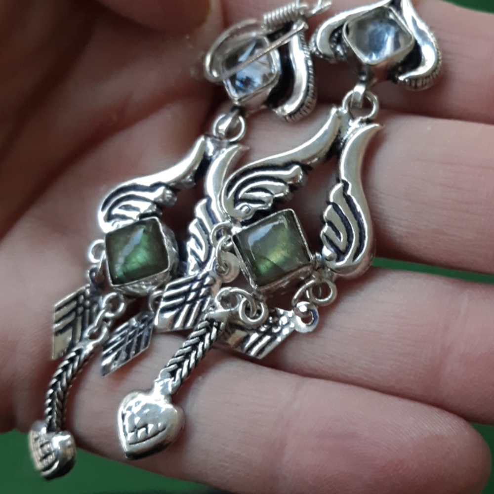 New Labradorite & White Topaz Silver Statement Earrings.